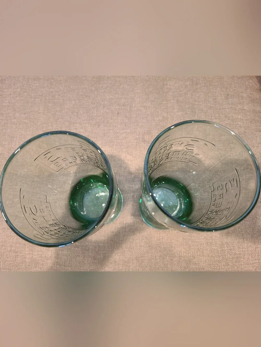 Vintage McDonald's 1948 Famous 15-Cent Hamburger green tinted collector glasses